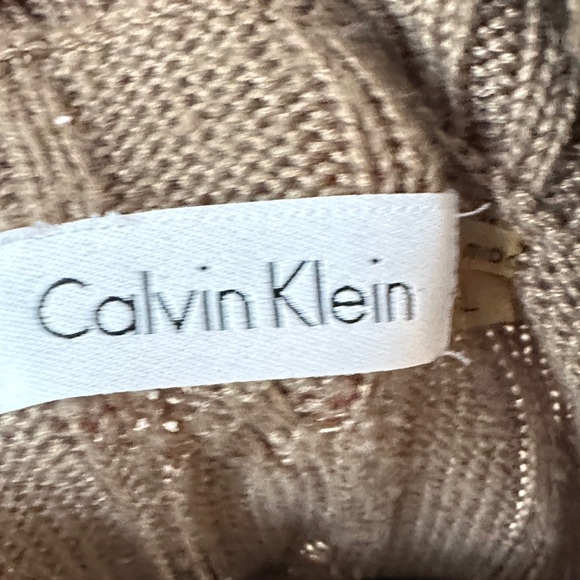 Calvin Klein Cable Knit Shawl Collar Sweater Dress with Brown Buckle Detail - Picture 2 of 8